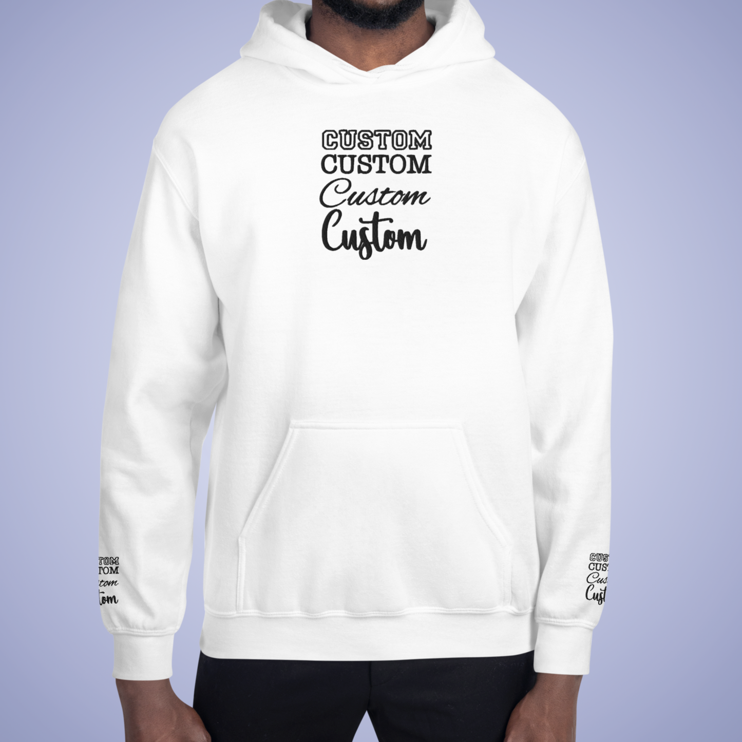 Personalized Custom Embroidered Hoodie Sleeve Print Black Embroidery Unisex