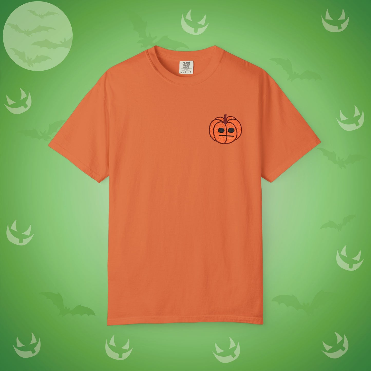 Embroidered Pocket Jackolantern Annoyed Face Halloween Pumpkin Comfort T Shirt Unisex