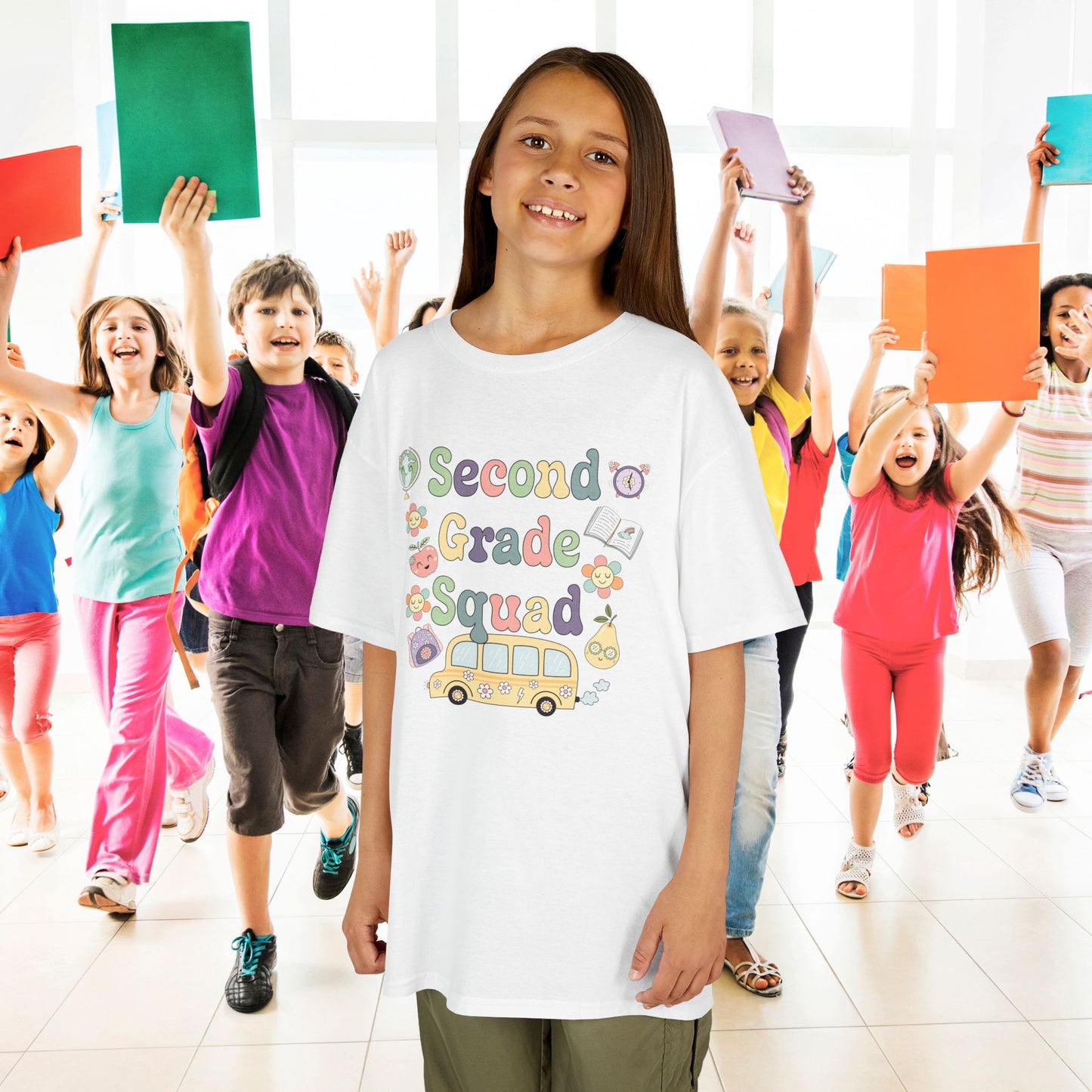 Second Grade Squad Retro Fun Kids Cotton T Shirt Back To School Youth