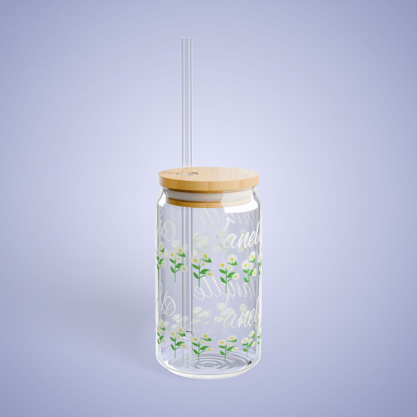 April Birthday DaisyFloral Personalized Sipper Glass Bamboo Lid