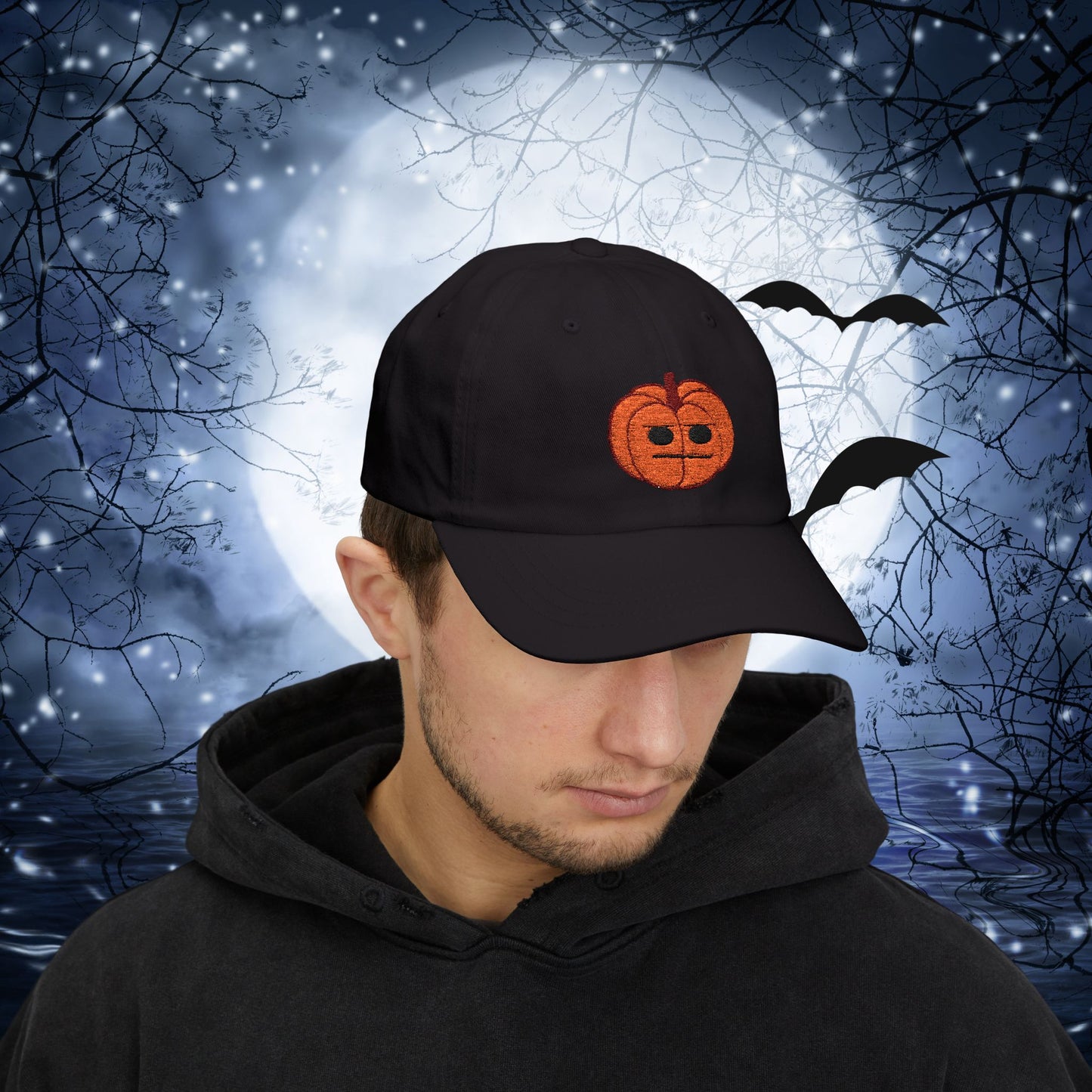 Embroidered Jackolantern Annoyed Face Halloween Pumpkin Dad Cap Unisex