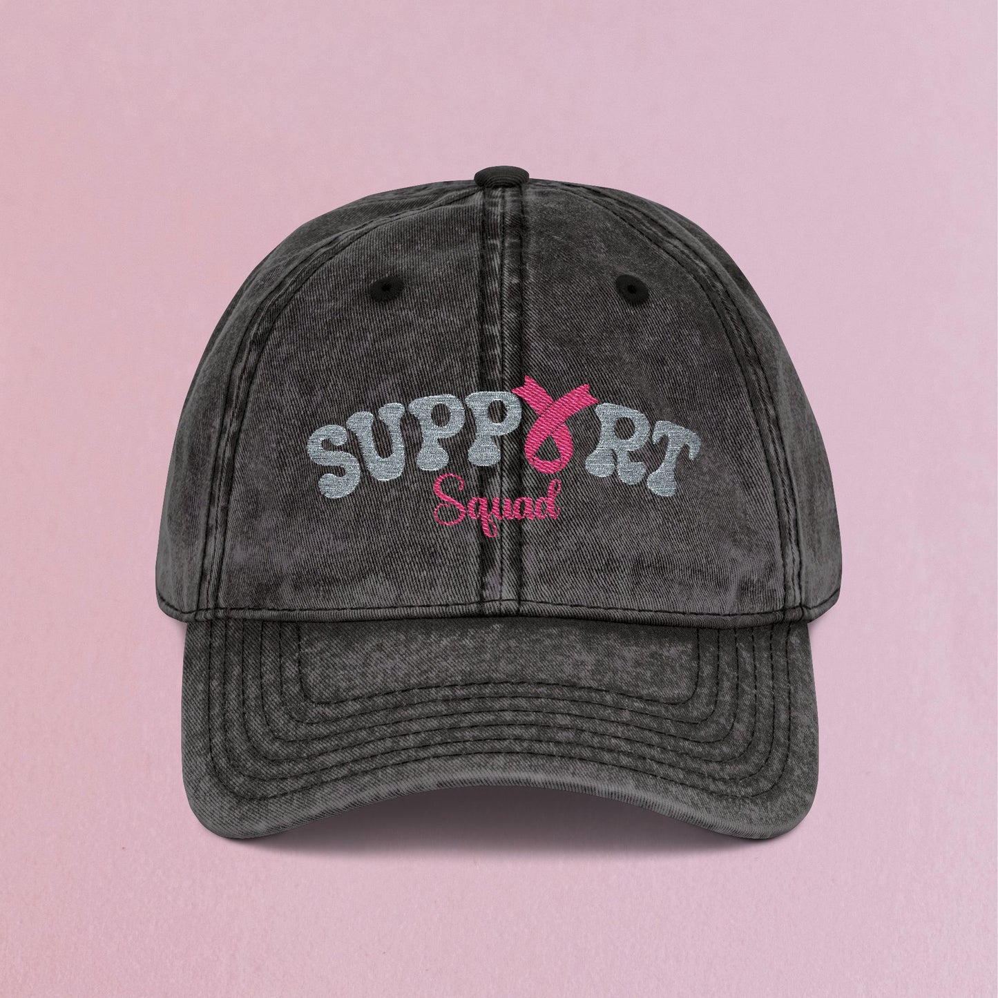 Support Squad Embroidered Breast Cancer Awareness Unisex Distressed Cap Gift Black