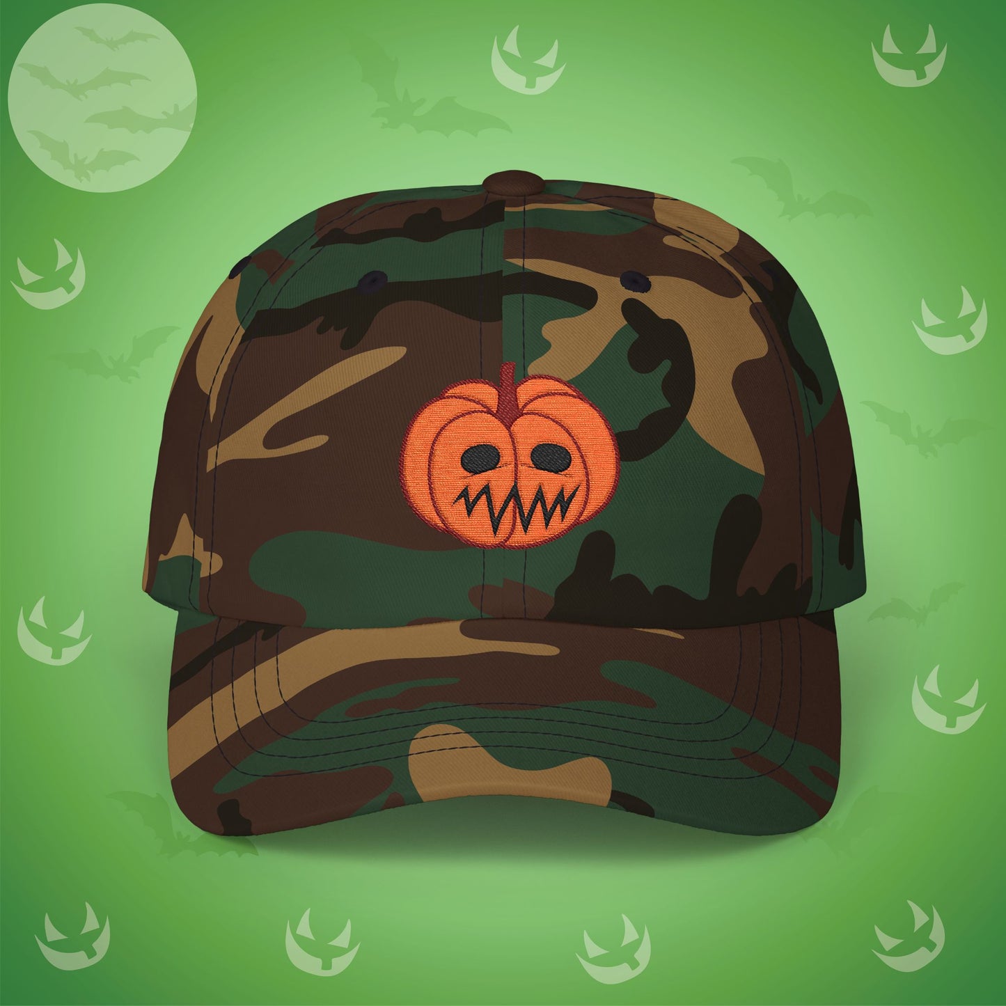 Embroidered Jackolantern Worried Face Halloween Pumpkin Dad Cap Unisex