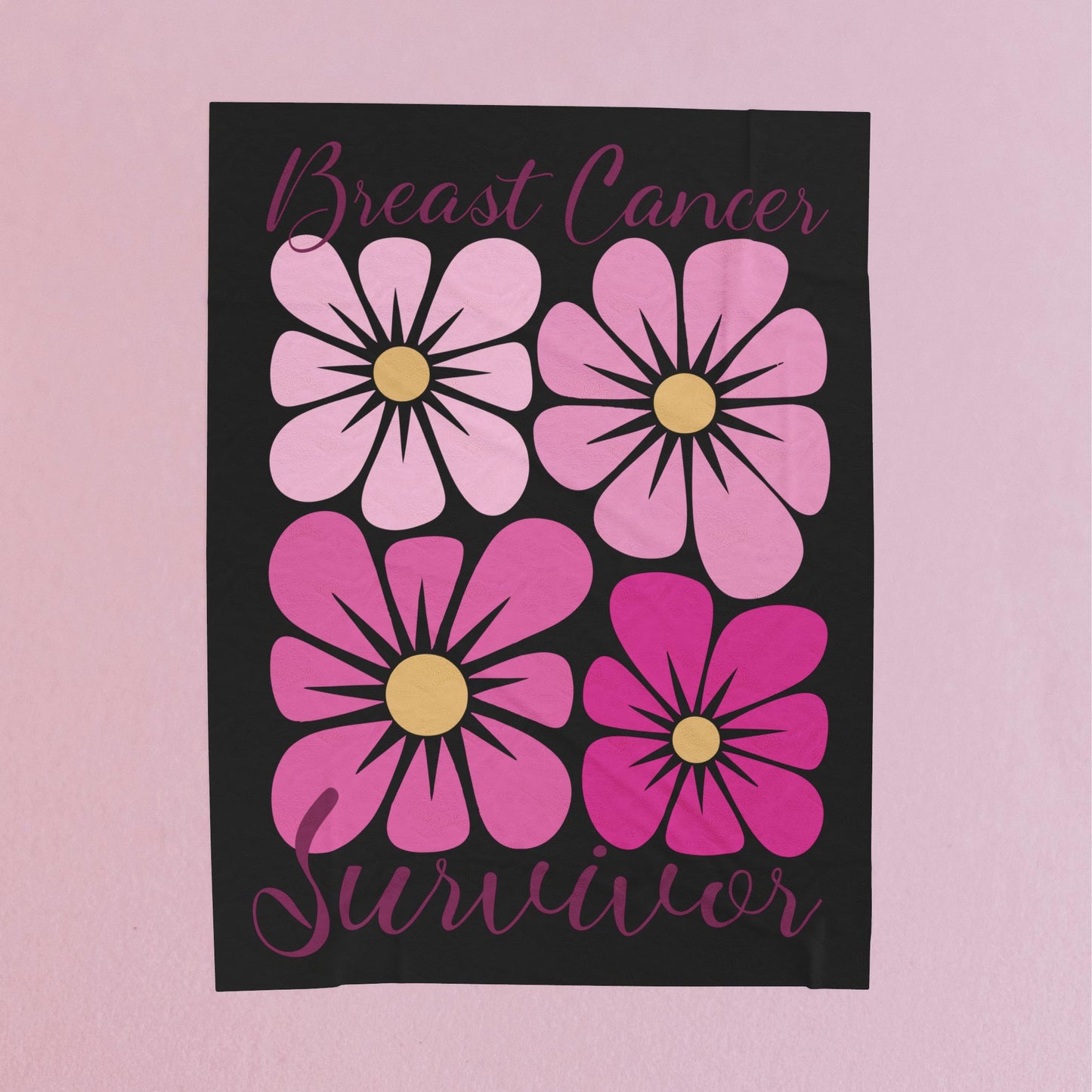 Breast Cancer Survivor Boho Floral Black Velveteen Plush Blanket 3 Sizes Chemotherapy Gift