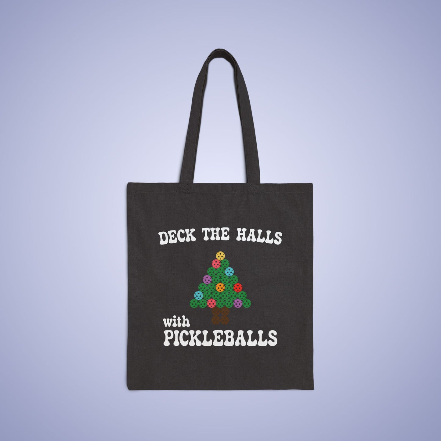 Deck the Halls with Pickleballs Christmas Black Pickleball Cotton Canvas Gift Tote Bag