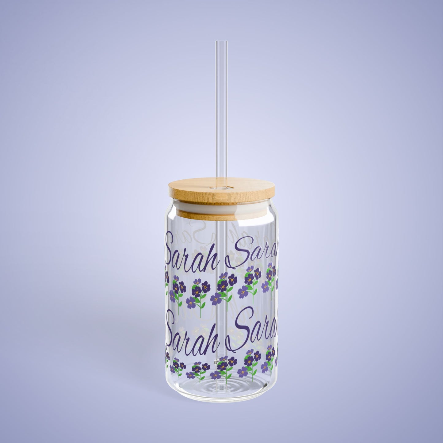 February Birthday Primrose Floral Personalized Sipper Glass Bamboo Lid