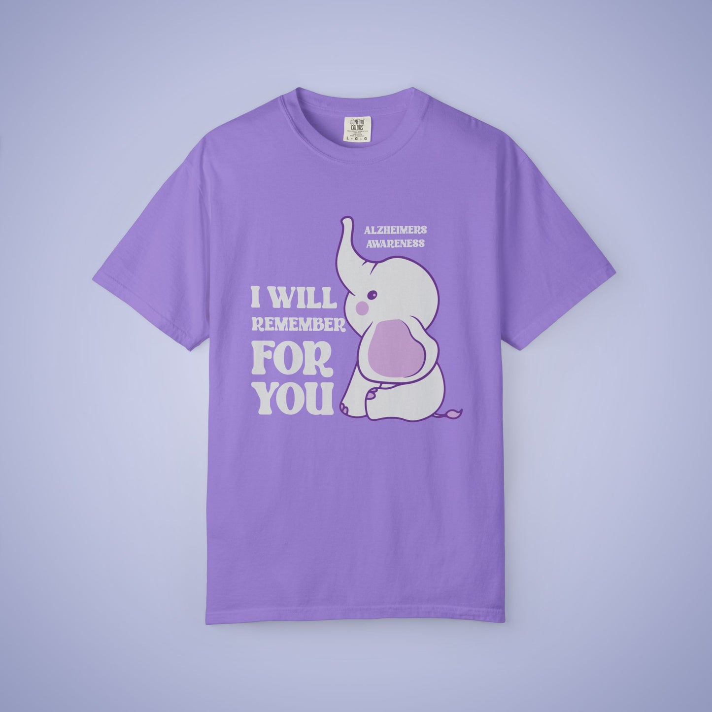 I Will Remember For You Grey Elephant Alzheimers Awareness Comfort Colors T Shirt Unisex
