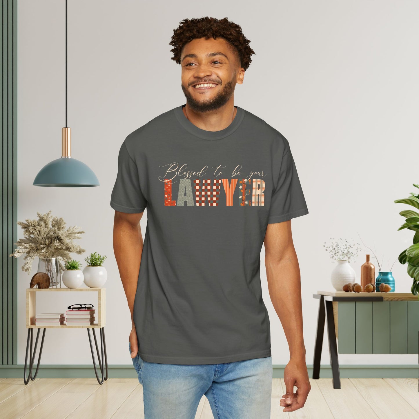 Blessed to be Your Lawyer Black Thanksgiving Patterned Word Art Comfort T Shirt Unisex