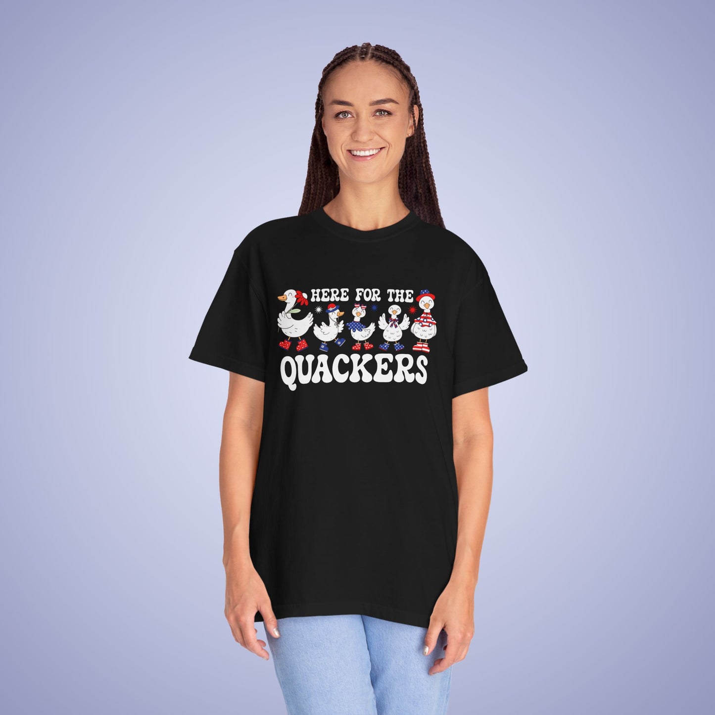 Here for the Quackers Duck Lover July 4th Comfort Colors Funny T Shirt Unisex
