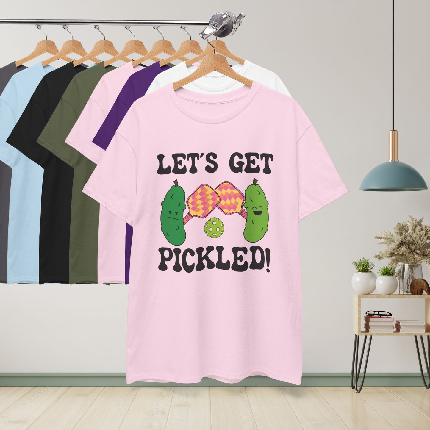 Lets Get Pickled Funny Alcohol Drinking Pickleball T Shirt Black Graphic Design