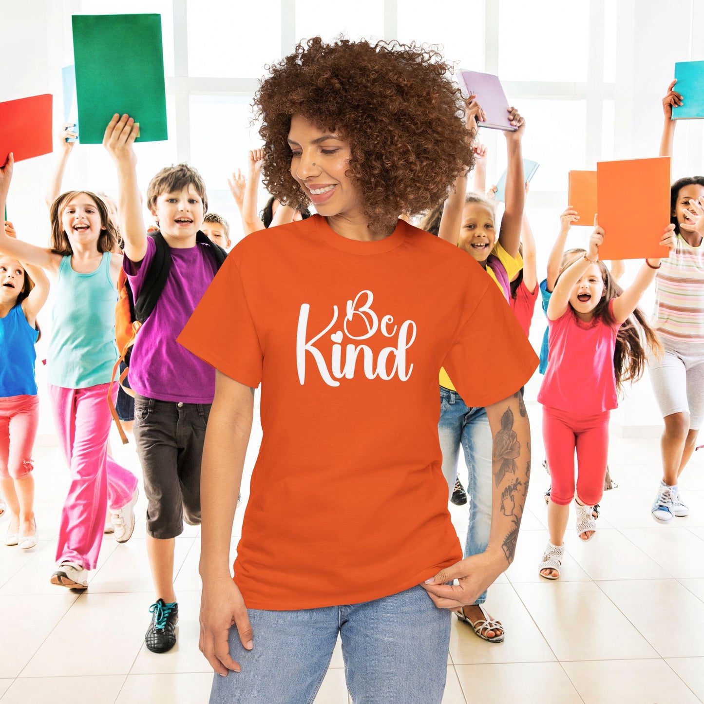 Be Kind Script Text White Unity Day Teachers T Shirt Unisex