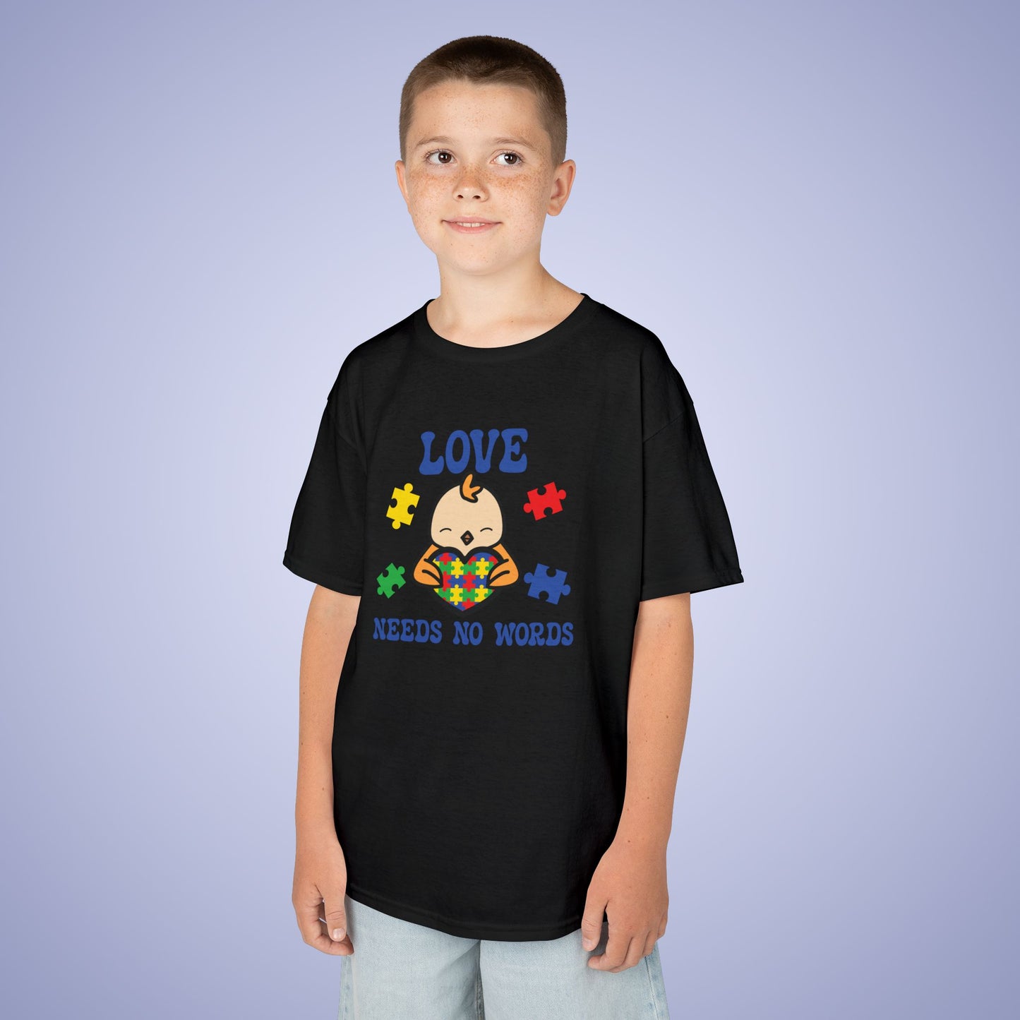 Love Needs No Words Chicken Graphic Autism Awareness Cotton Youth T Shirt