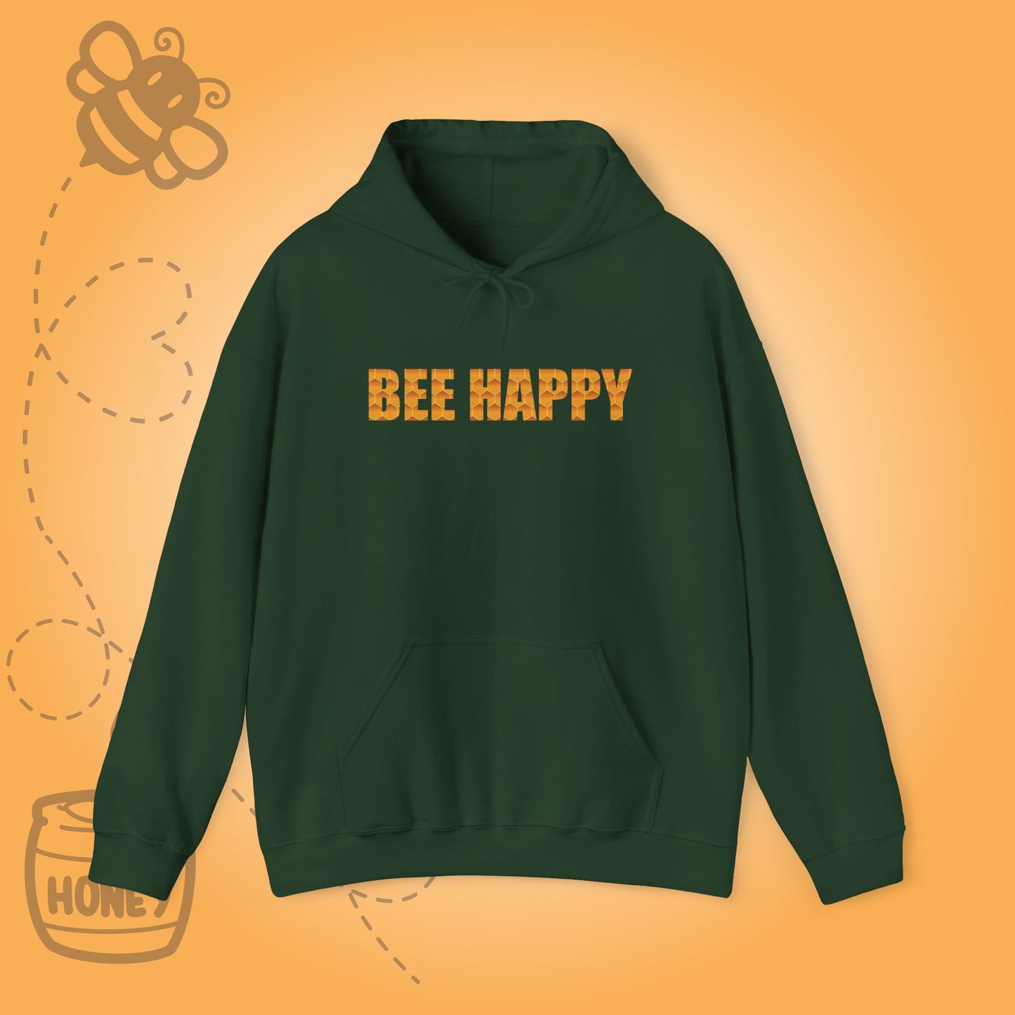 Bee Happy Sweet As Honey Honeycomb Word Art Design Hoodie Sweatshirt