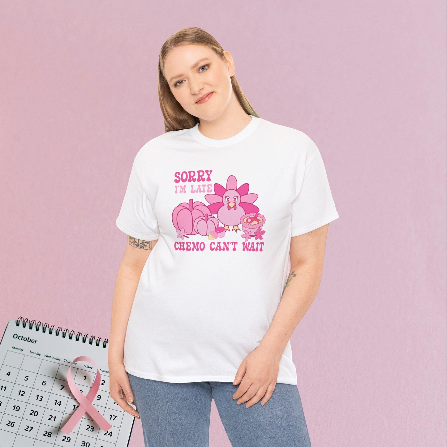 Sorry Im Late Chemo Cant Wait Breast Cancer Thanksgiving Dinner Awareness Unisex T Shirt