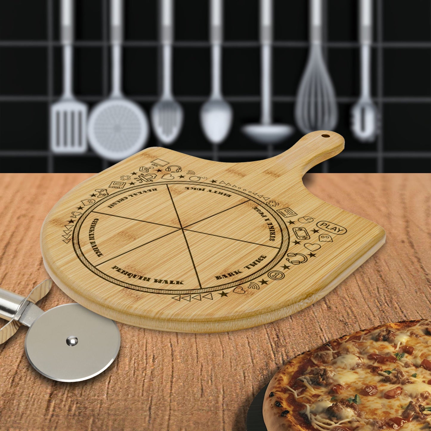 Funny Adult Pizza Game Engraved Bamboo Pizza Board Gamer Gift