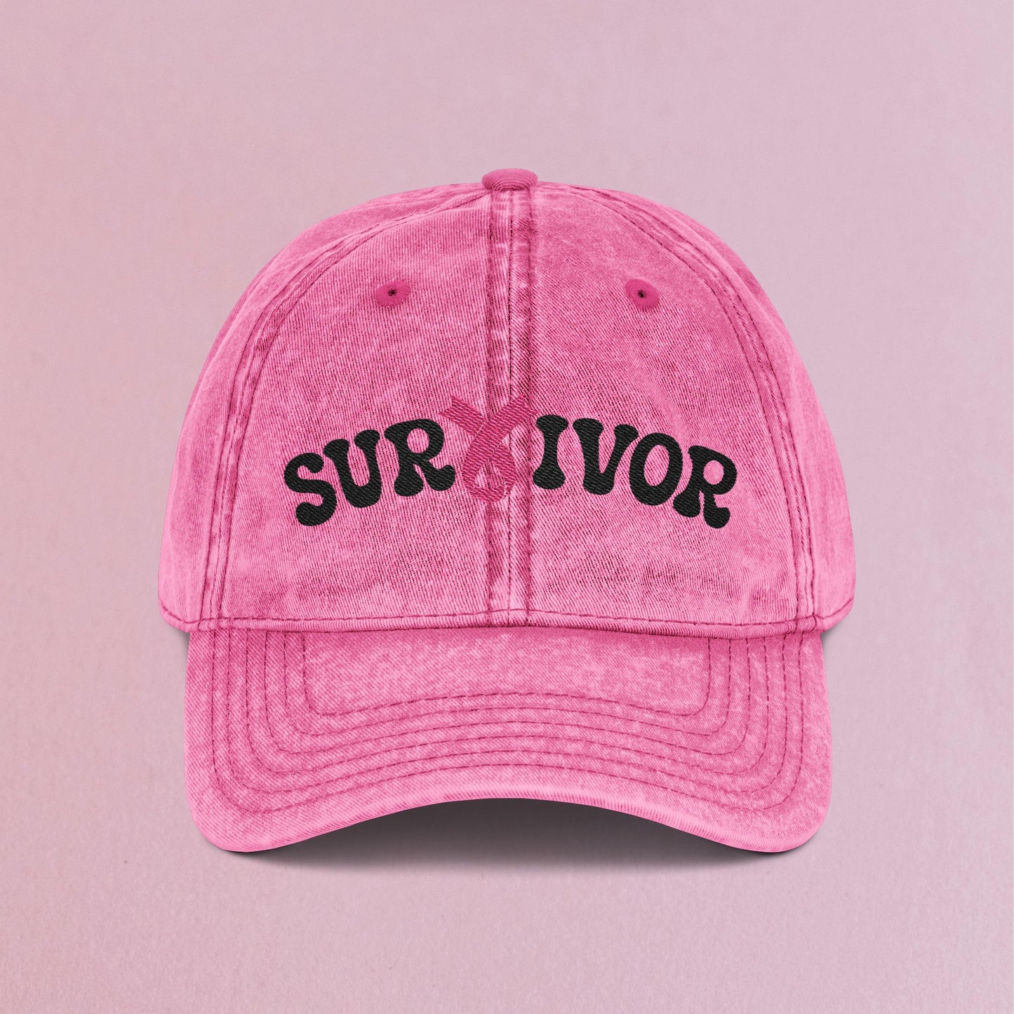 Survivor Embroidered Breast Cancer Awareness Unisex Distressed Cap Gift Pink