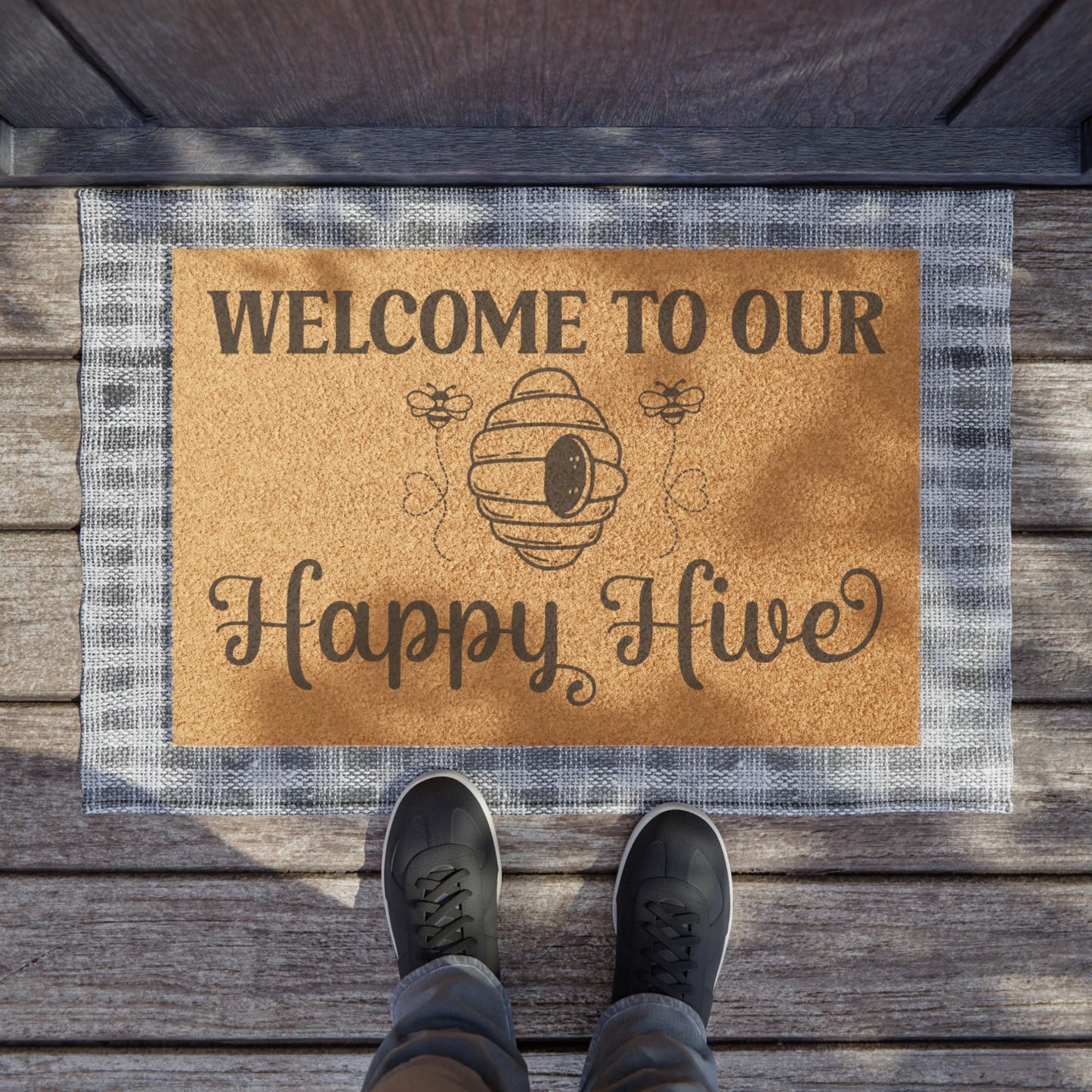 Welcome to Our Happy Hive Bee Lover Door Mat