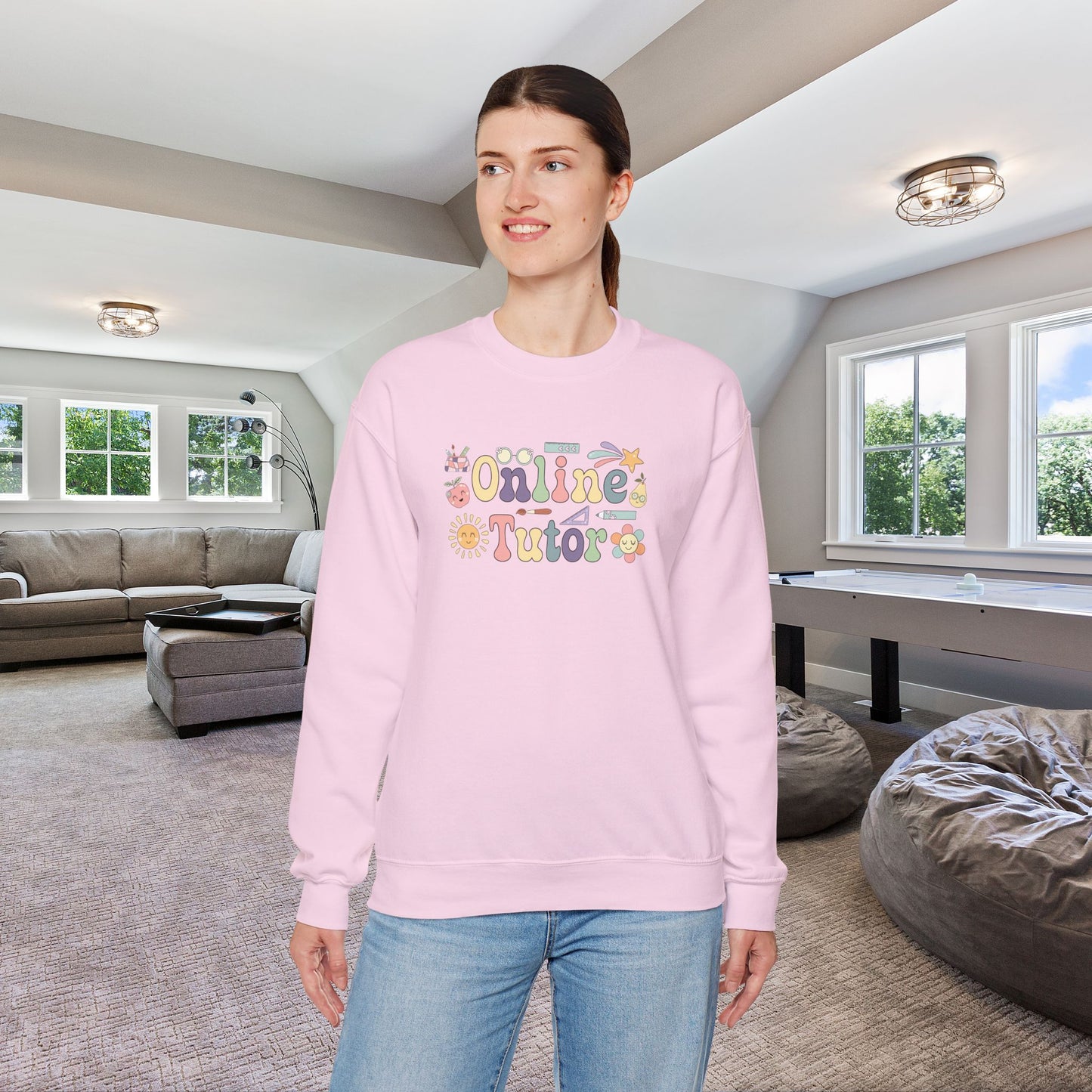 Online Tutor Teacher Crewneck Sweatshirt Retro Unisex Back to School