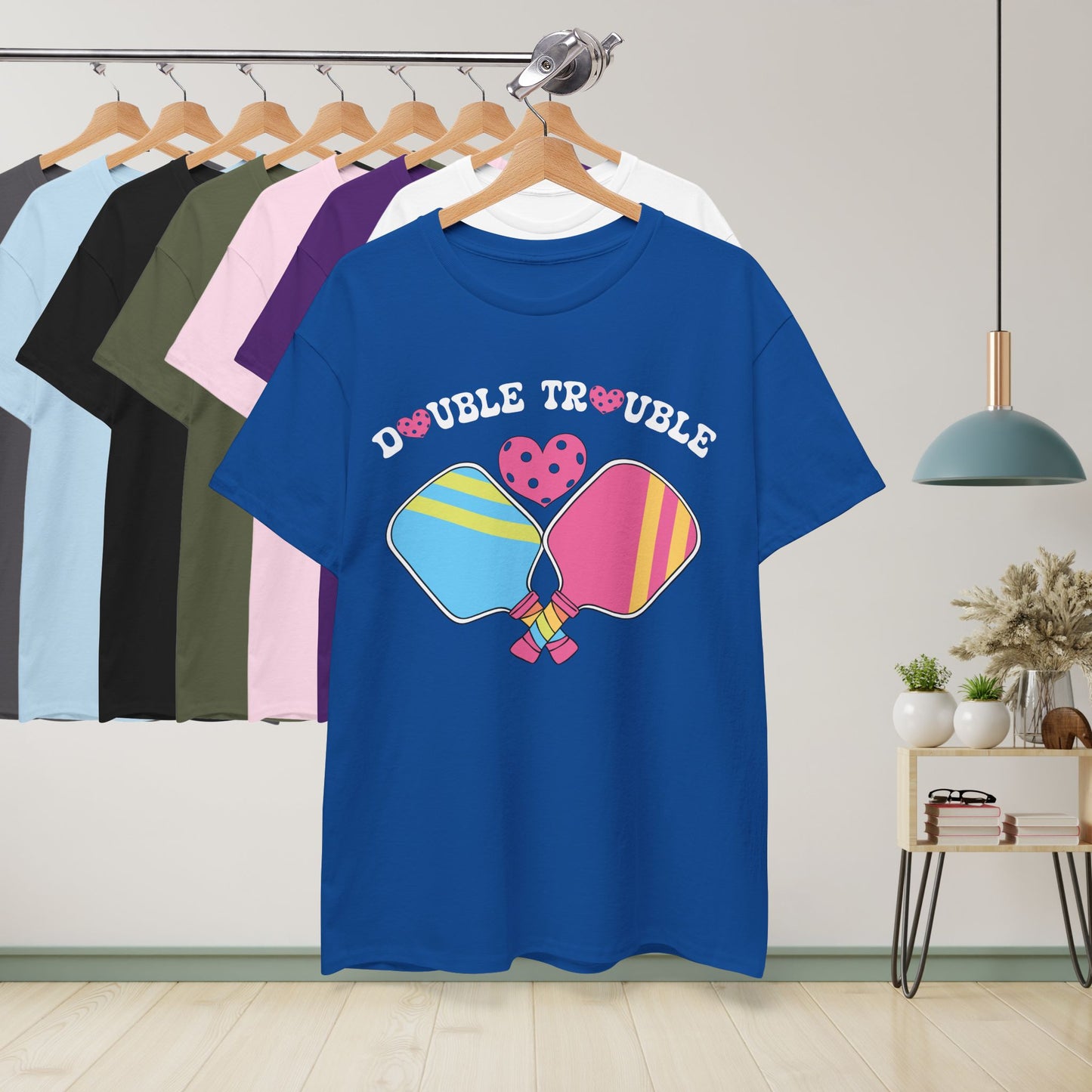 Double Trouble Pickleball T-Shirt | Retro Couple Matching Pink and Purple Version