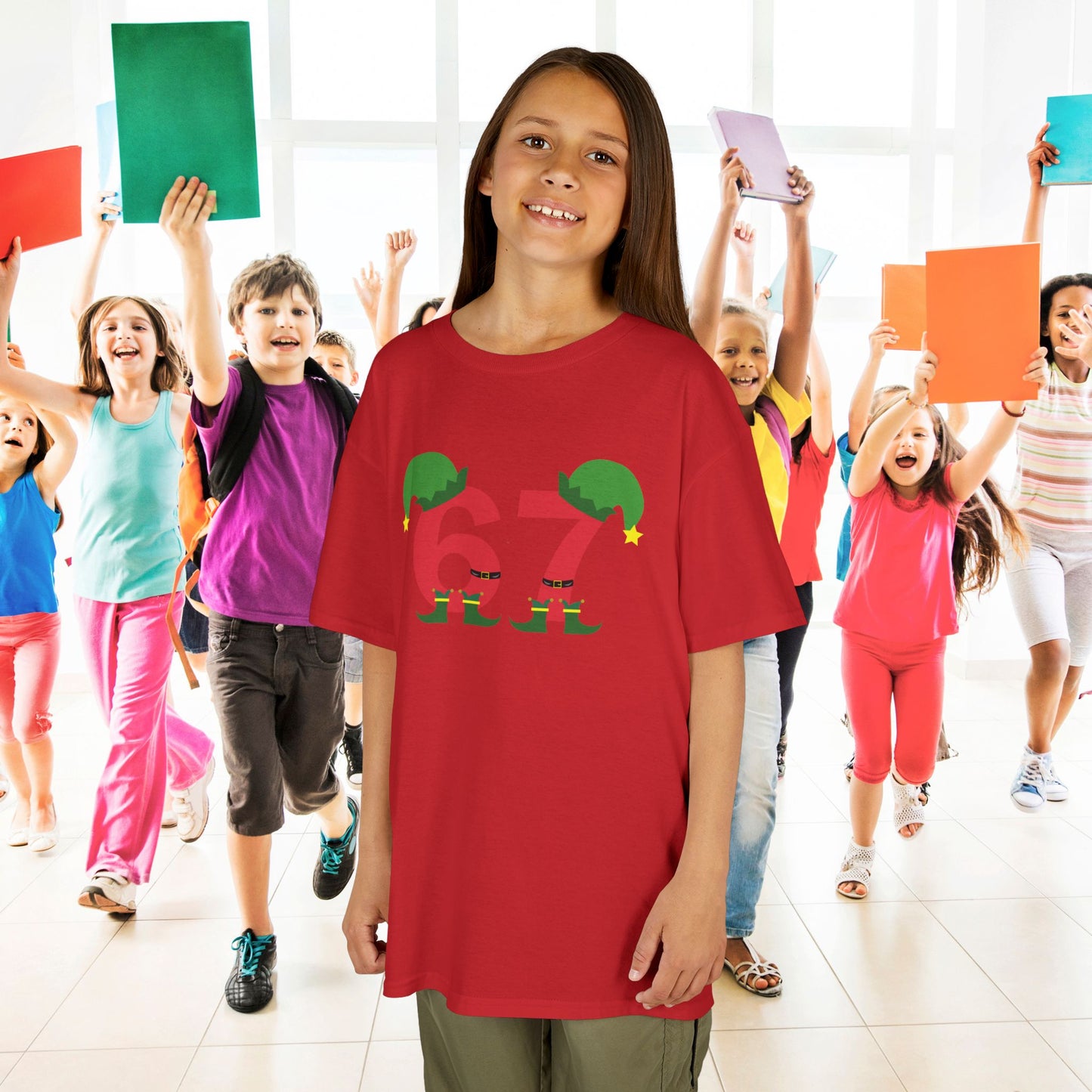 Elf Character Christmas 67 Tee Fun Trending Kids Cotton T Shirt Six Seven Youth