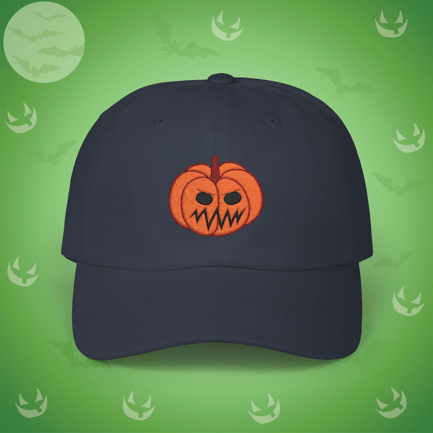 Embroidered Jackolantern Angry Face Halloween Pumpkin Dad Cap Unisex