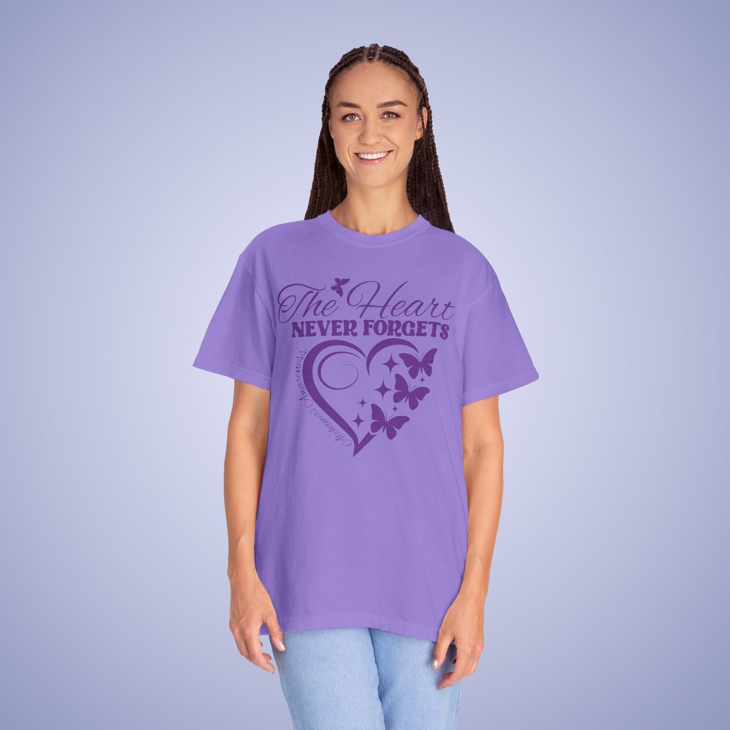 The Heart Never Forgets Alzheimers Awareness Comfort Colors T Shirt Unisex
