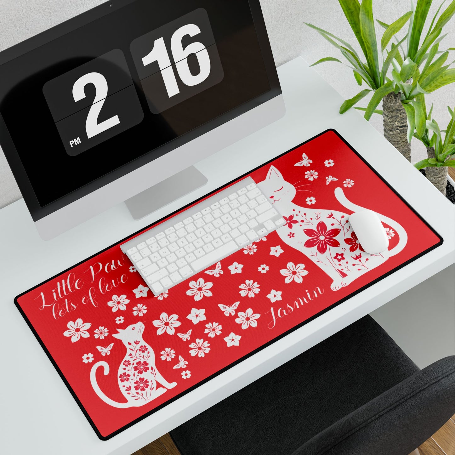 Little Paw Lots of Love Personalized Cat Desk Mat with Floral Design Mothers Day Gift