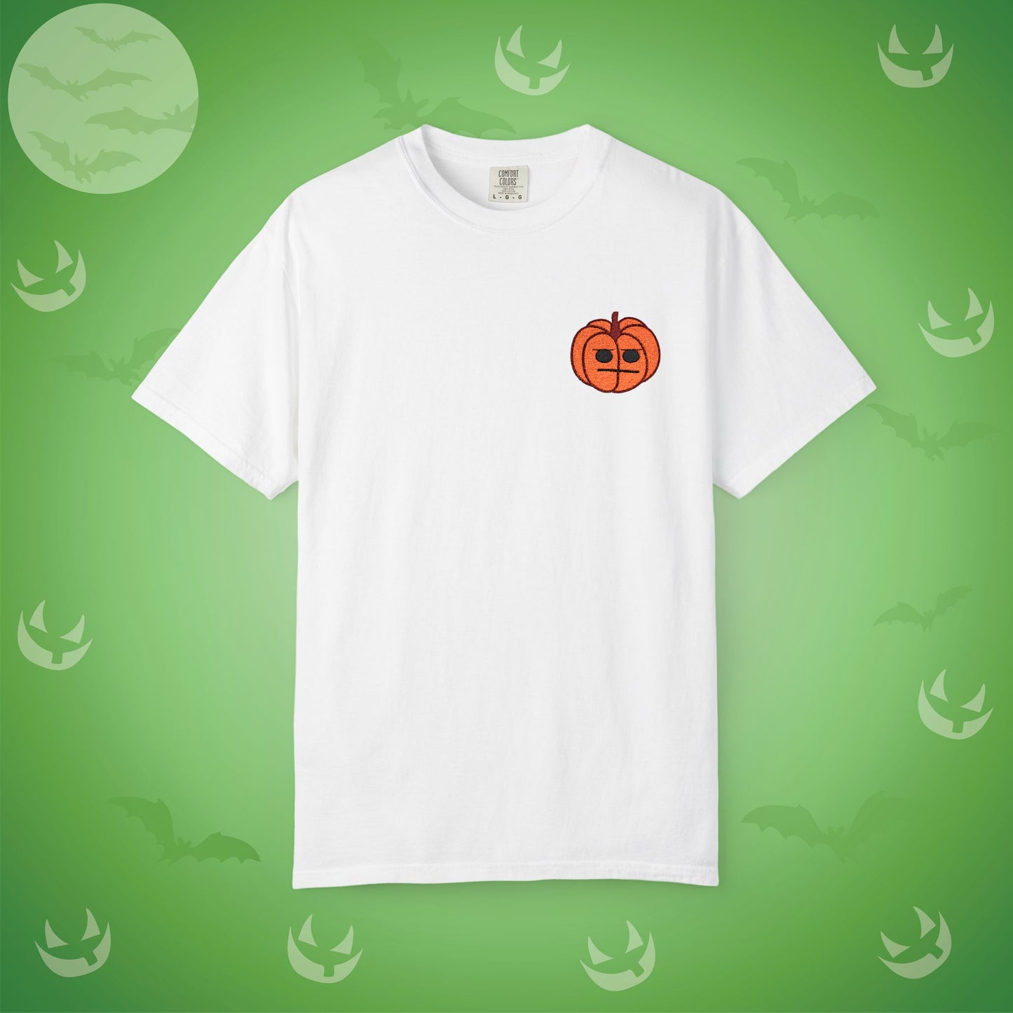 Embroidered Pocket Jackolantern Annoyed Face Halloween Pumpkin Comfort T Shirt Unisex
