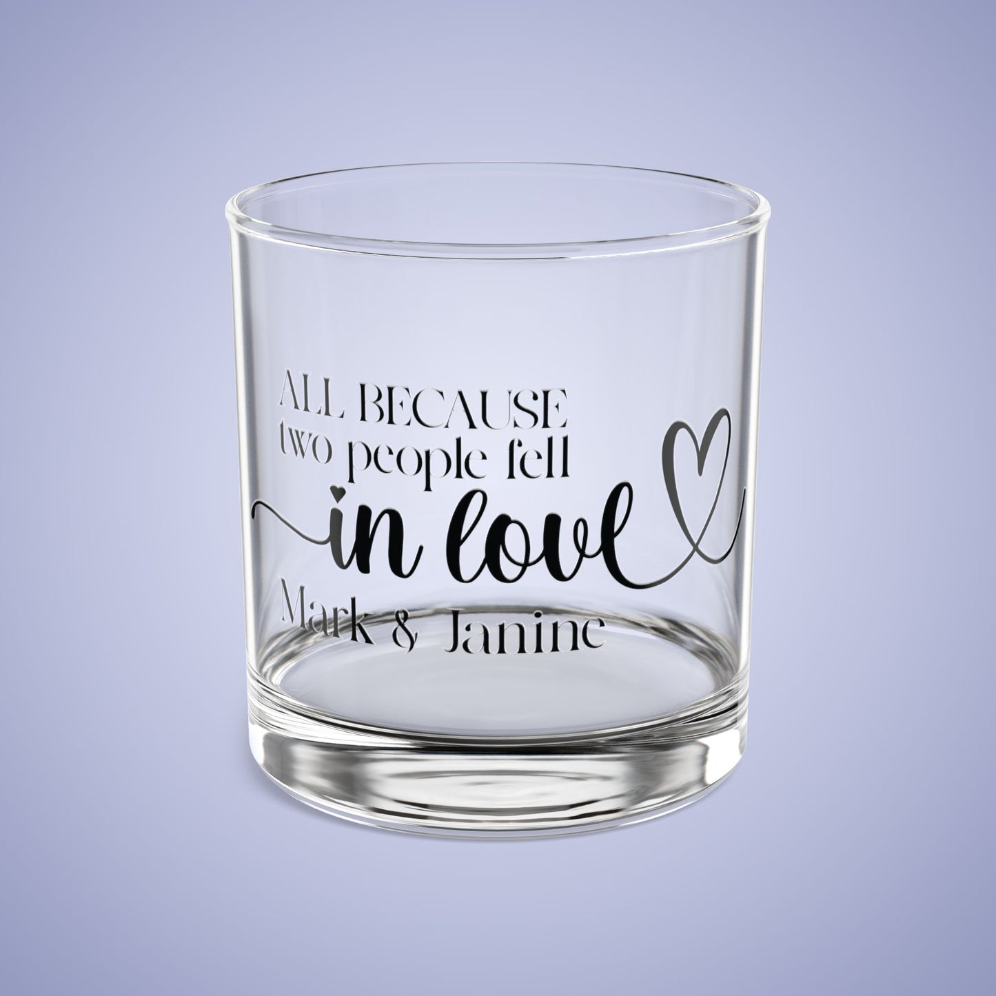 All Because Two People Fell in Love Engagement or Wedding Personalized Rocks Glass