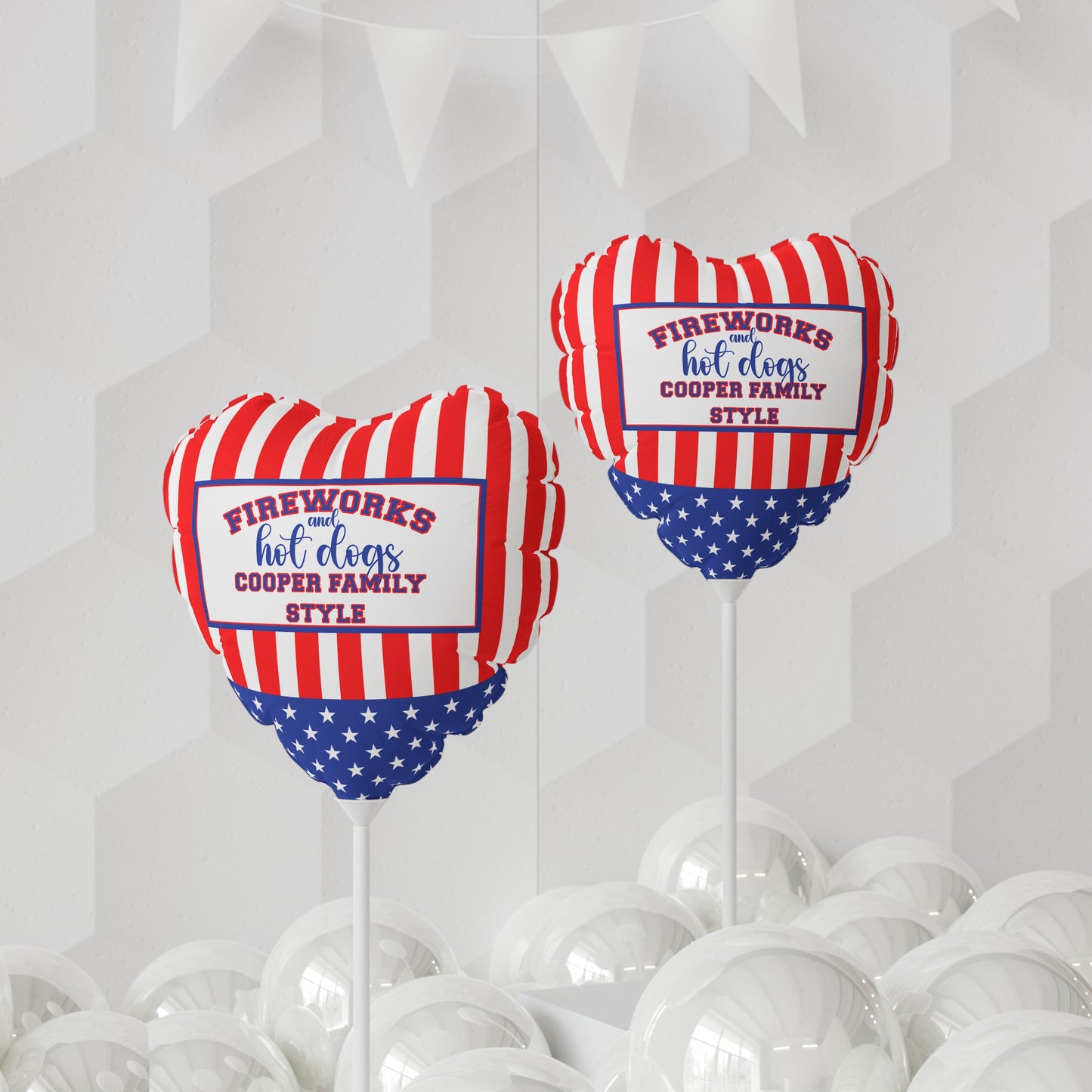 Fireworks and Hot Dogs Personalized Patriotic July 4th Home Decor Party Balloon USA Flag