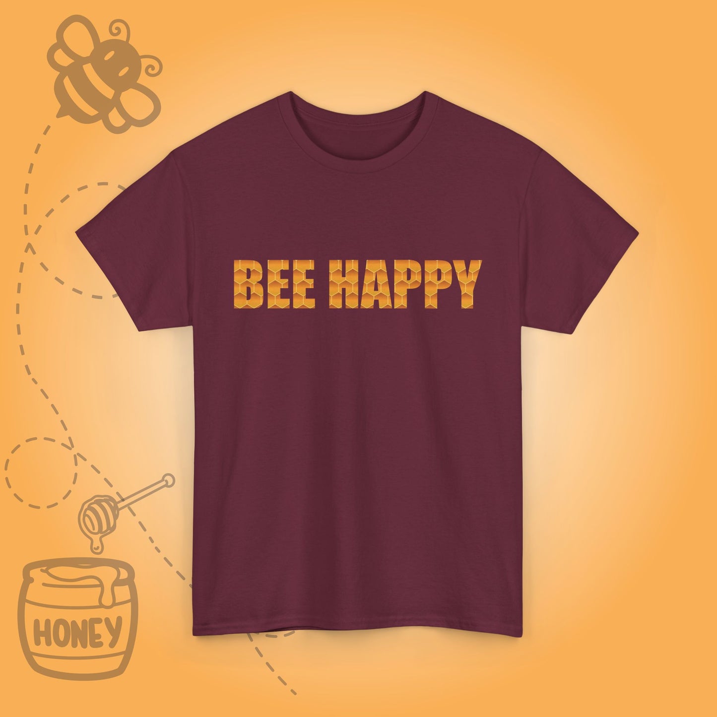 Bee Happy Sweet As Honey Honeycomb Word Art Design Tshirt