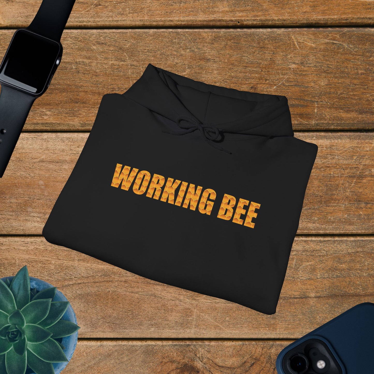 Working Bee Sweet As Honey Honeycomb Word Art Design Hoodie Sweatshirt