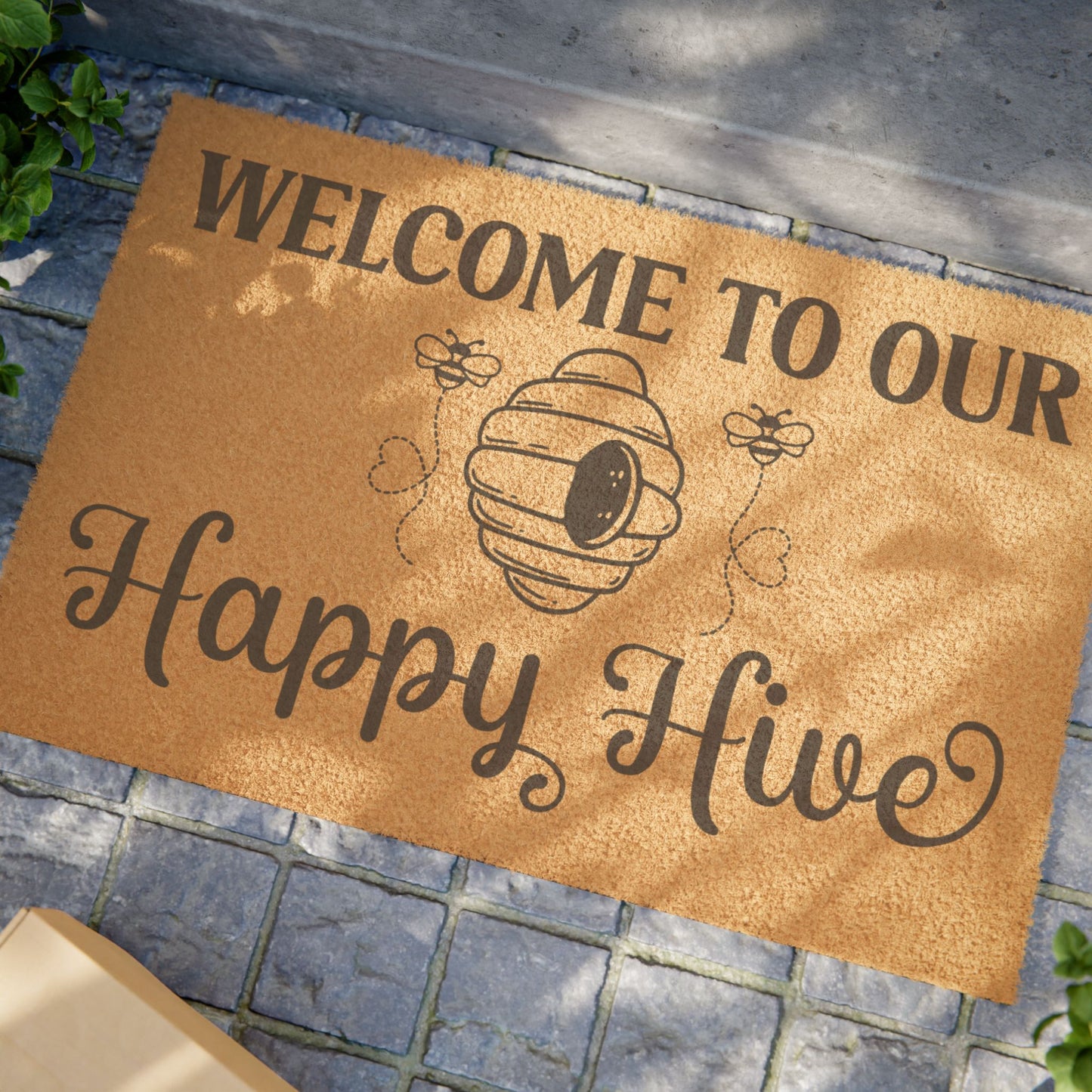 Welcome to Our Happy Hive Bee Lover Door Mat