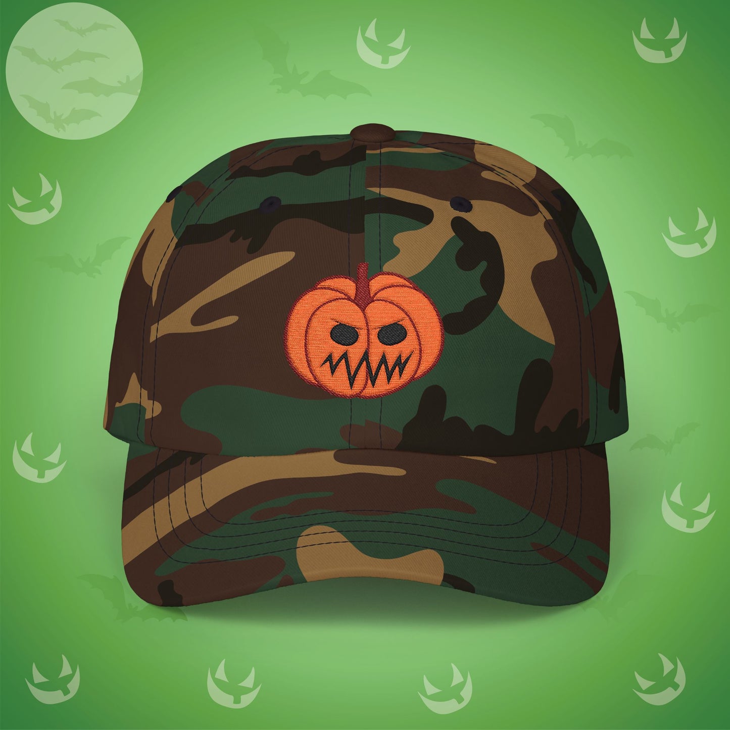 Embroidered Jackolantern Angry Face Halloween Pumpkin Dad Cap Unisex