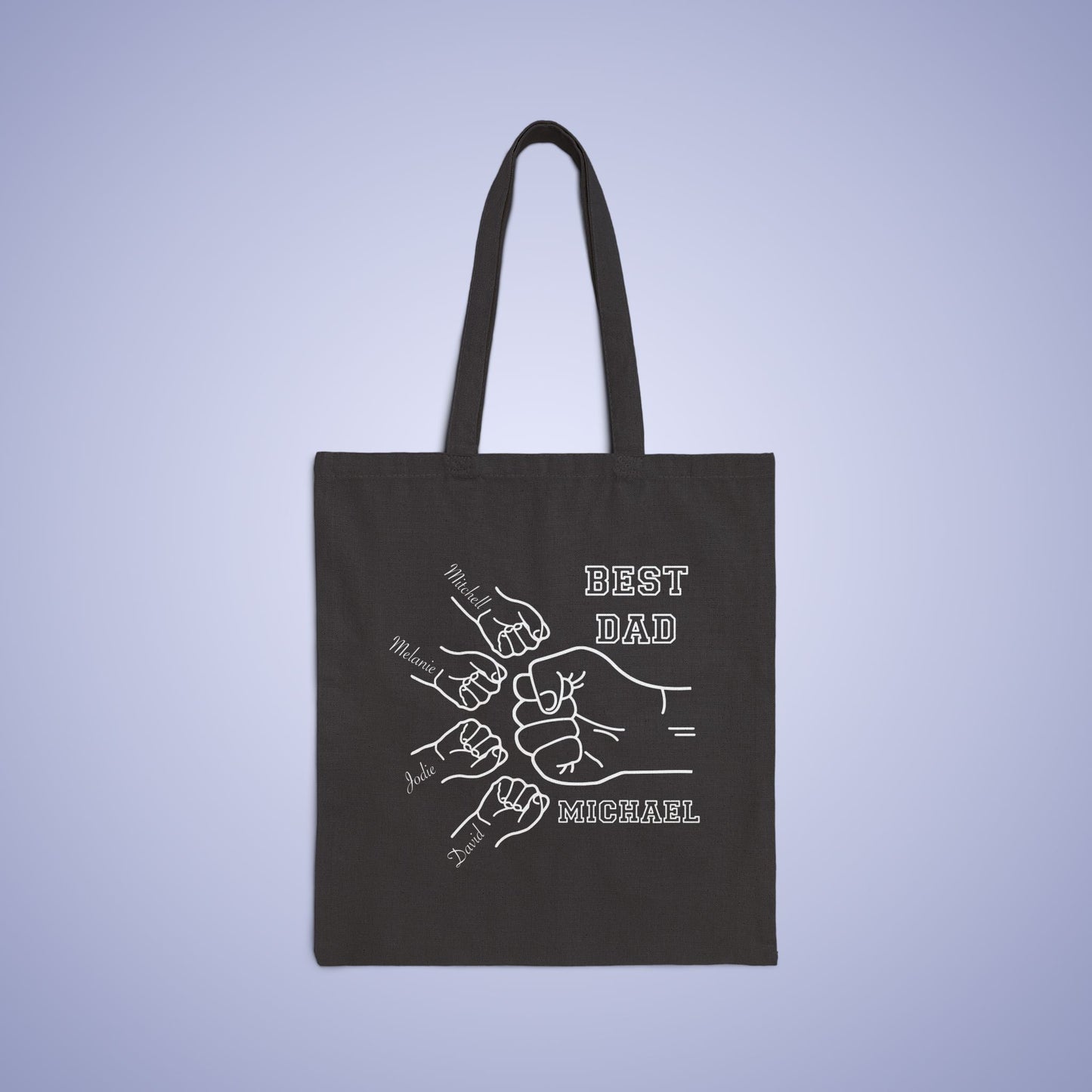 Personalized Best Dad Fathers Day Black Cotton Canvas Tote Bag