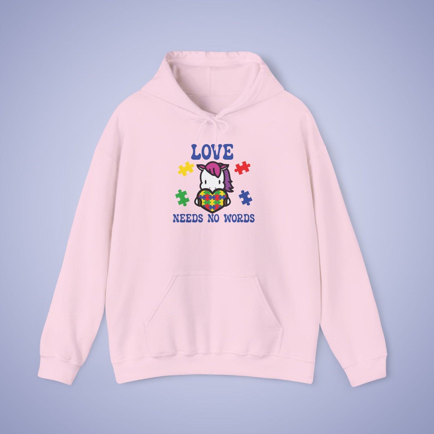 Love Needs No Words Unicorn Lover Graphic Autism Awareness Hoodie Unisex
