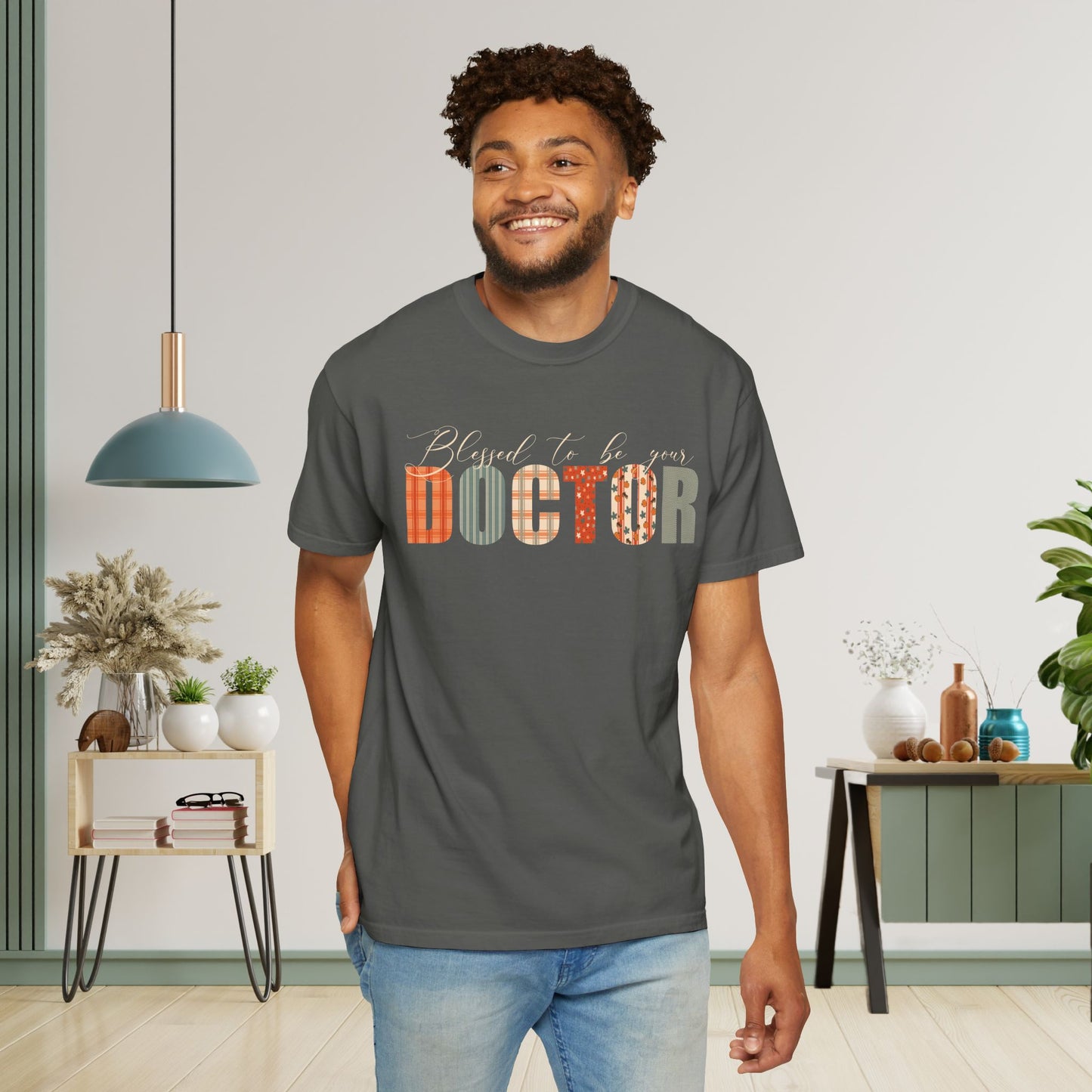 Blessed to be Your Doctor Black Thanksgiving Patterned Word Art Comfort T Shirt Unisex