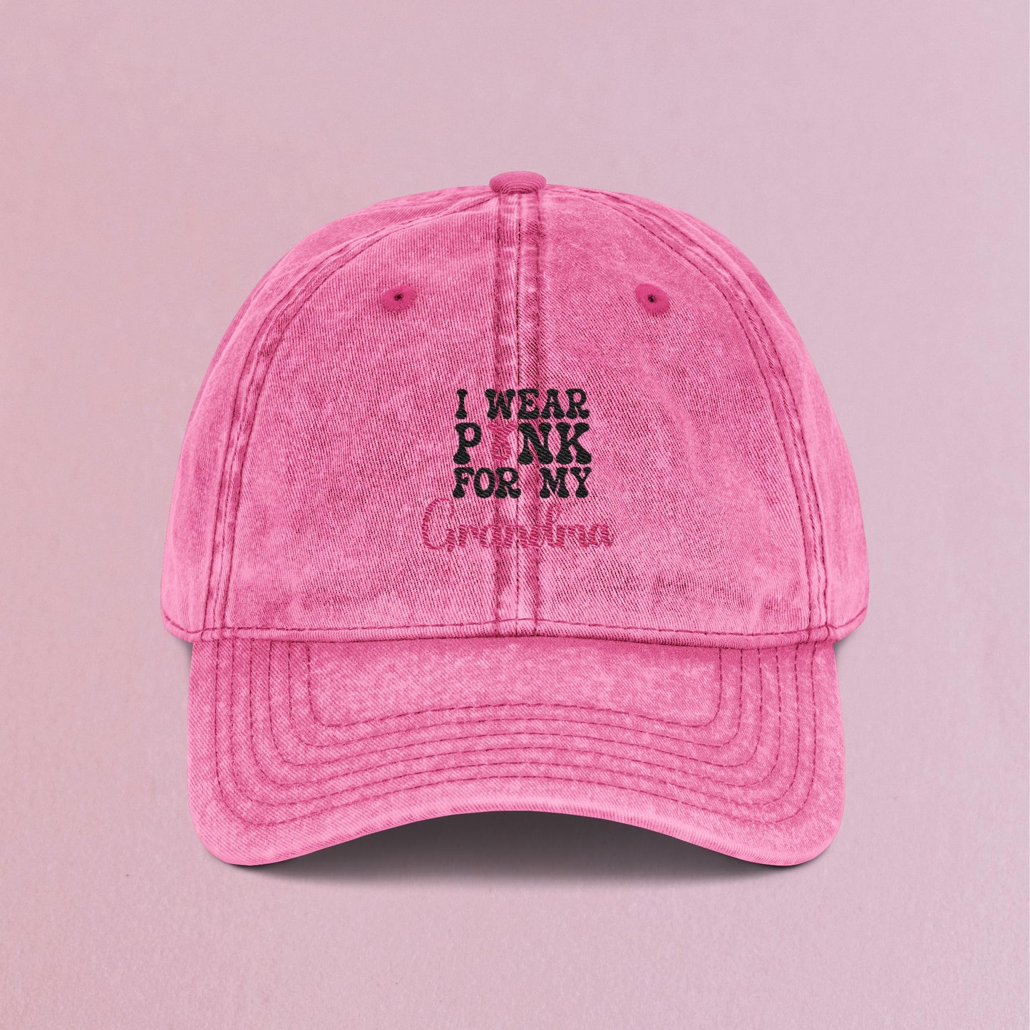 I Wear Pink for my Loved One Personalized Embroidered Breast Cancer Awareness Unisex Distressed Cap Gift Pink
