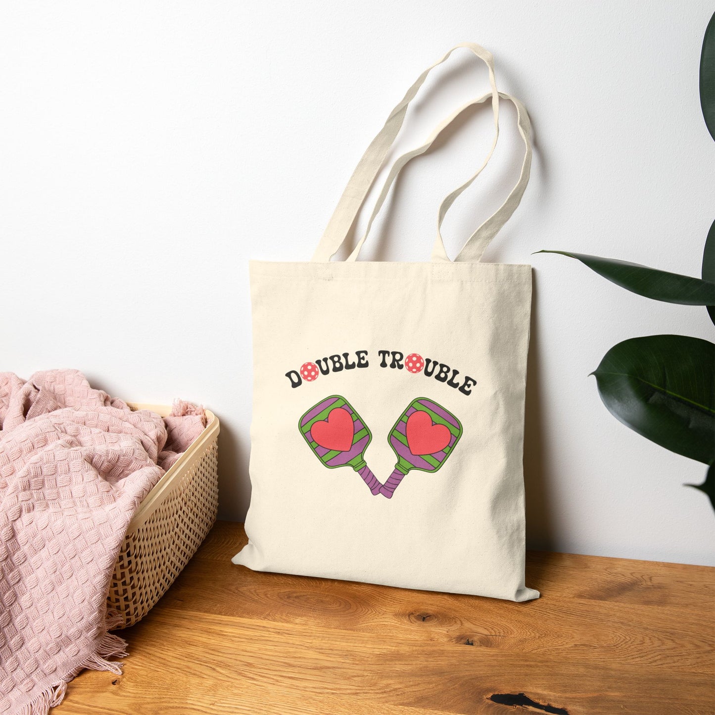 Double Trouble Cotton Canvas Pickleball Couple Team Gift Tote Bag