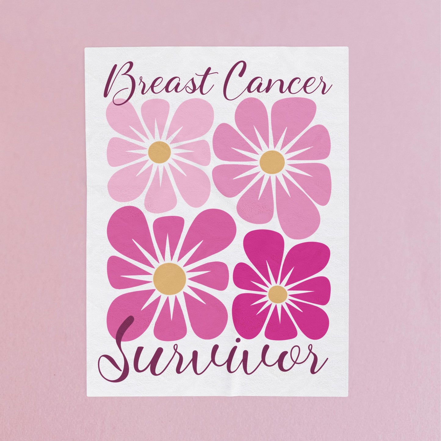 Breast Cancer Survivor Boho Floral White Velveteen Plush Blanket 3 Sizes Chemotherapy Gift