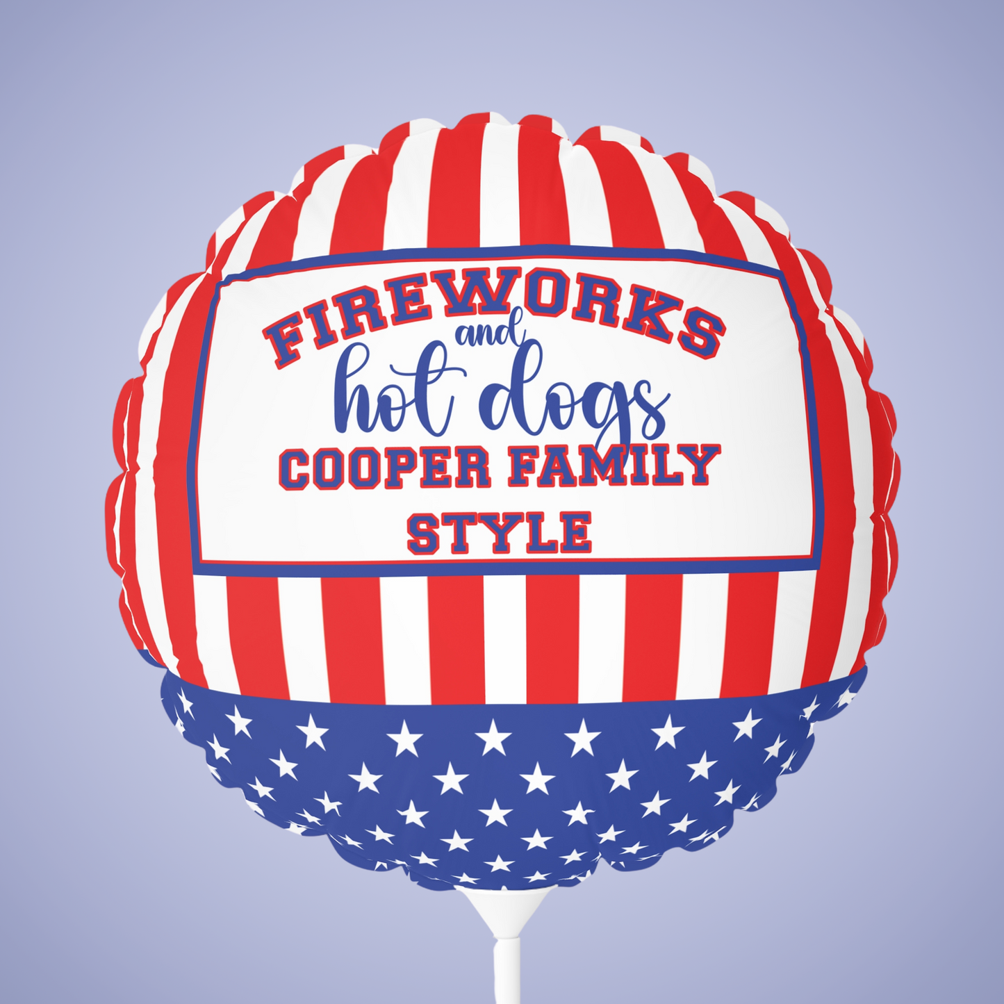 Fireworks and Hot Dogs Personalized Patriotic July 4th Home Decor Party Round Balloon USA Flag