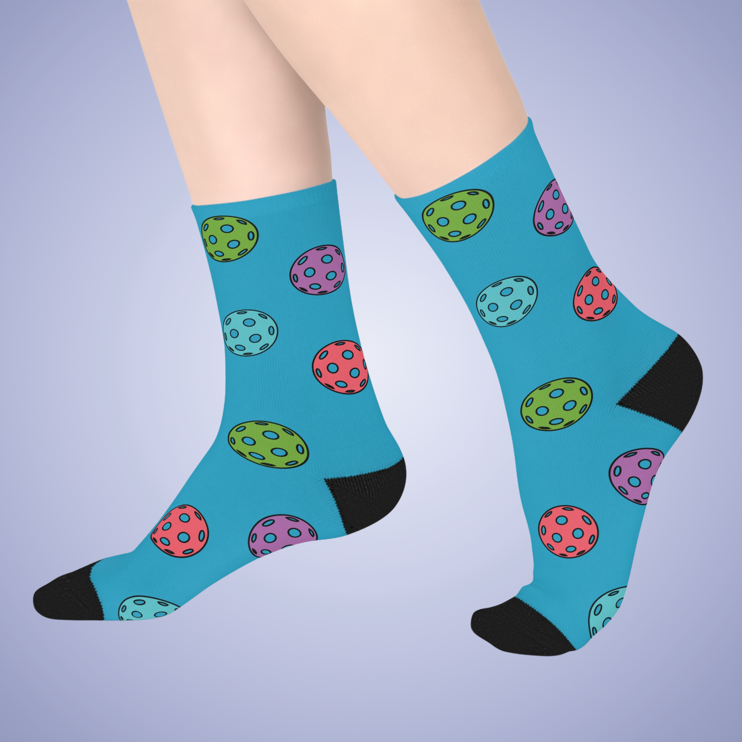 Pickleball Lover Turquoise Blue Graphic Mid Length Socks Gift