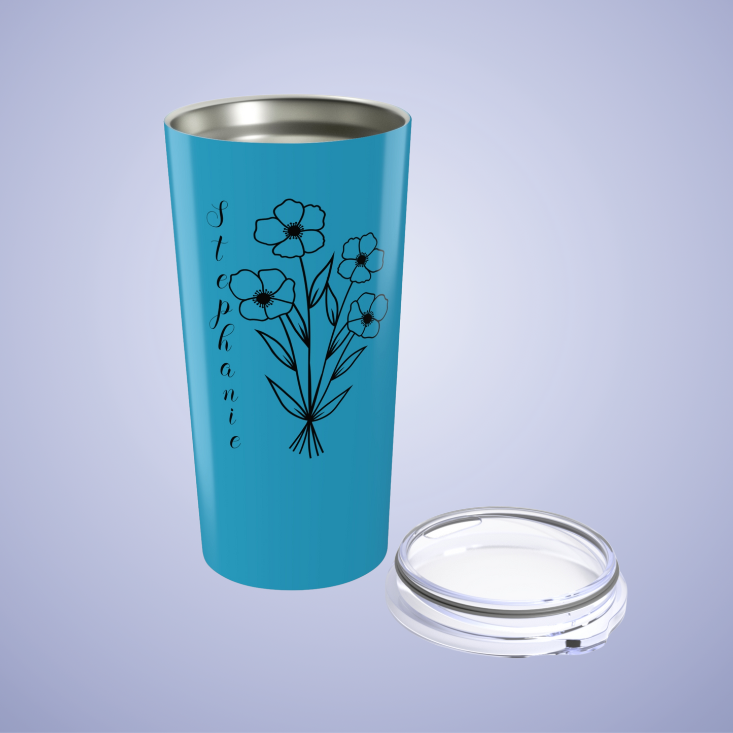 Poppies are Forever Floral Personalized Name Tumbler Turquoise Birthday Gift