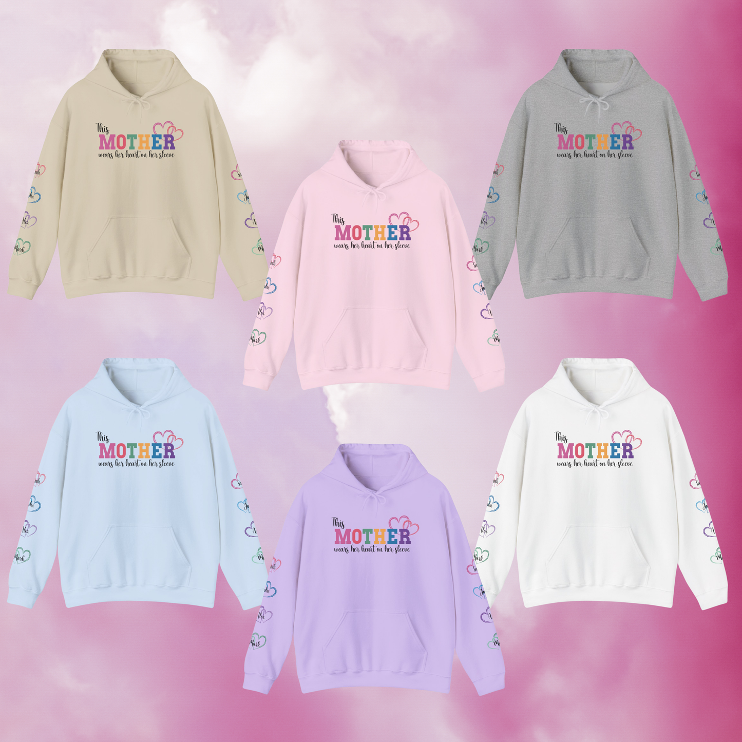 This Mother Wears Her Heart on Her Sleeve Personalized Mothers Day Gift Hoodie Sweatshirt