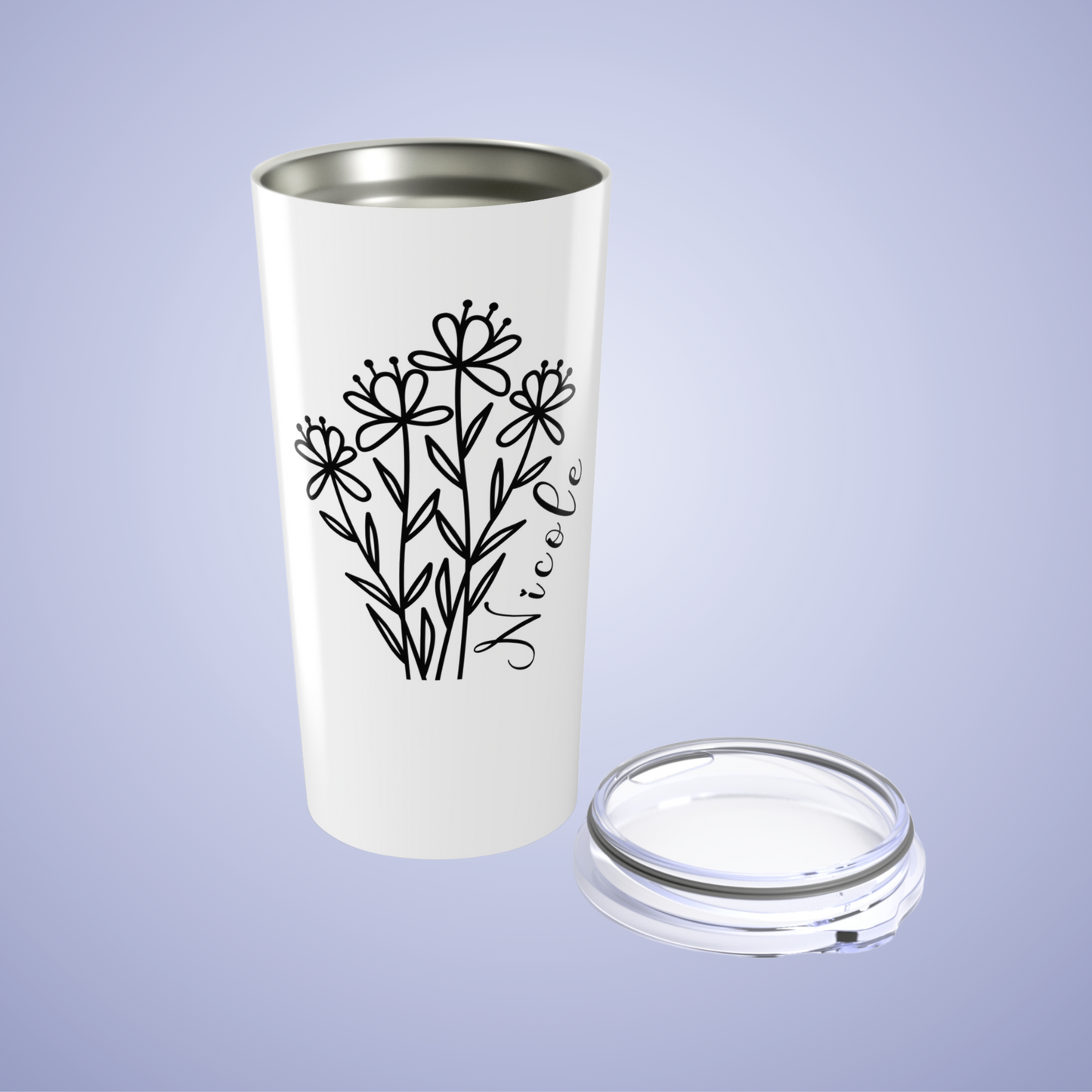 Wildflowers Floral Personalized Name Tumbler White Birthday Gift