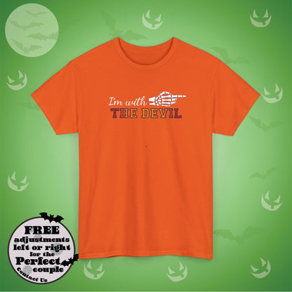 Im With THE DEVIL Couple Matching T-Shirt | Skeleton Halloween Design