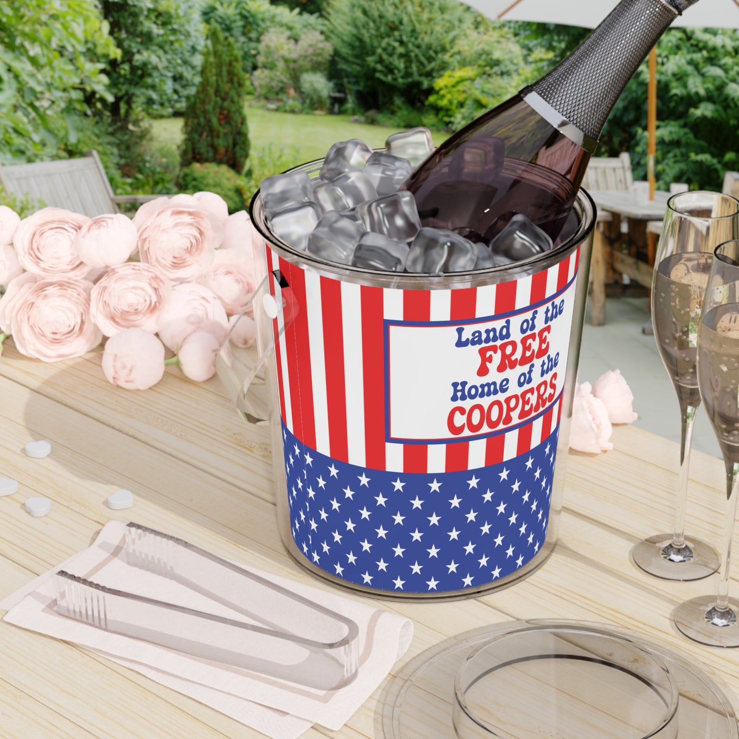 Land of the Free Personalized Patriotic July 4th Home Decor Ice Bucket USA Flag
