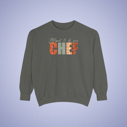 Blessed to be Your Chef Thanksgiving Patterned Word Art Comfort Sweatshirt Unisex