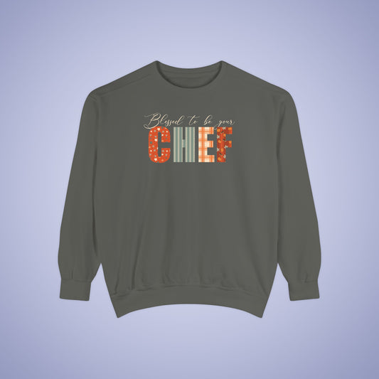Blessed to be Your Chef Thanksgiving Patterned Word Art Comfort Sweatshirt Unisex