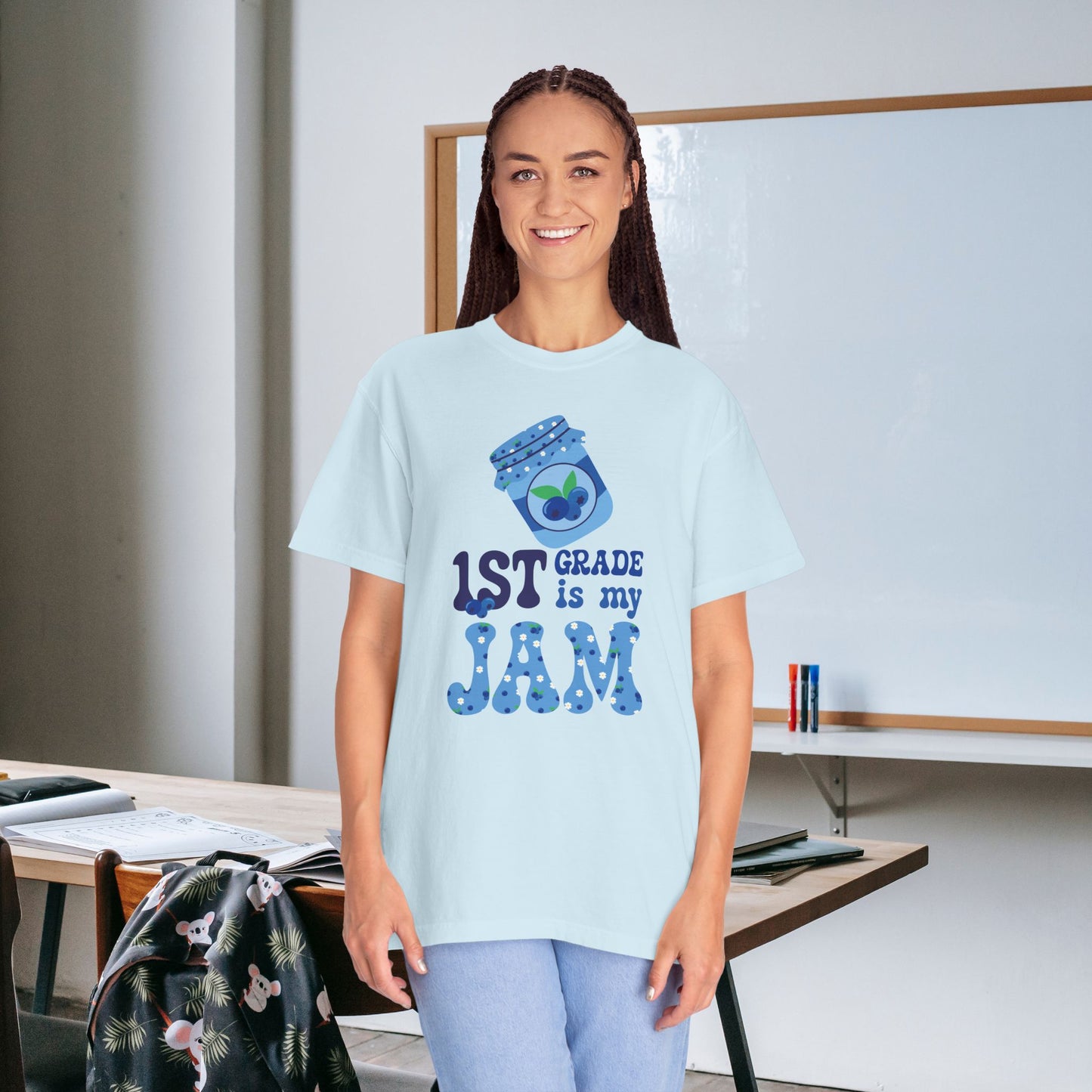 First Grade is my Jam Blueberry Teacher T Shirt Comfort Colors Unisex Back to School